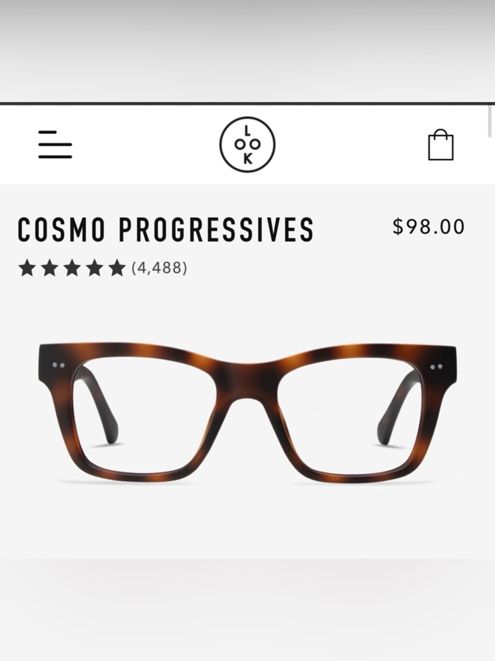 Look Tortoise Square Progressive Glasses (Brown Tortoiseshell) NEW